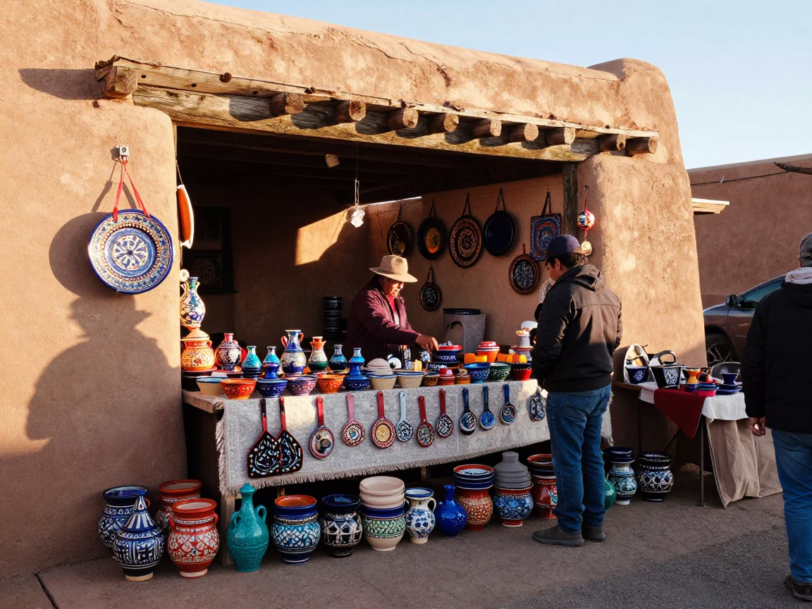 Local Goods just after sunrise in Santa Fe in in Santa Fe, New Mexico, United States