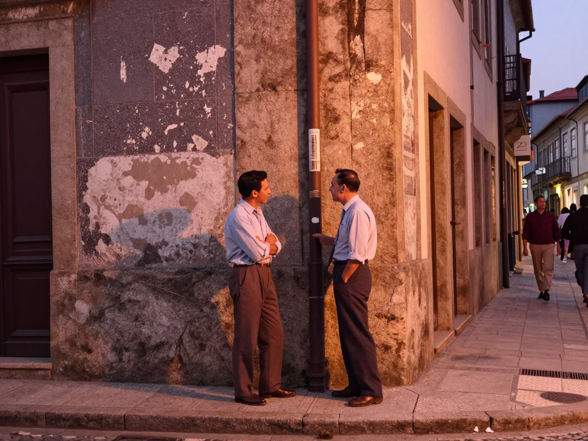 Local Interaction at Copper-toned Light Before Dusk in Porto in in Porto, Portugal