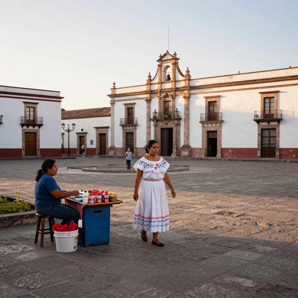Local Life at As First Light Reaches The Scene in Merida in in Merida, Mexico