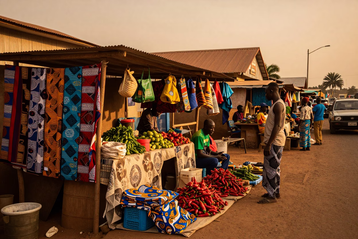 Local Life in Accra at Copper-toned Light Before Dusk in in Accra, Ghana
