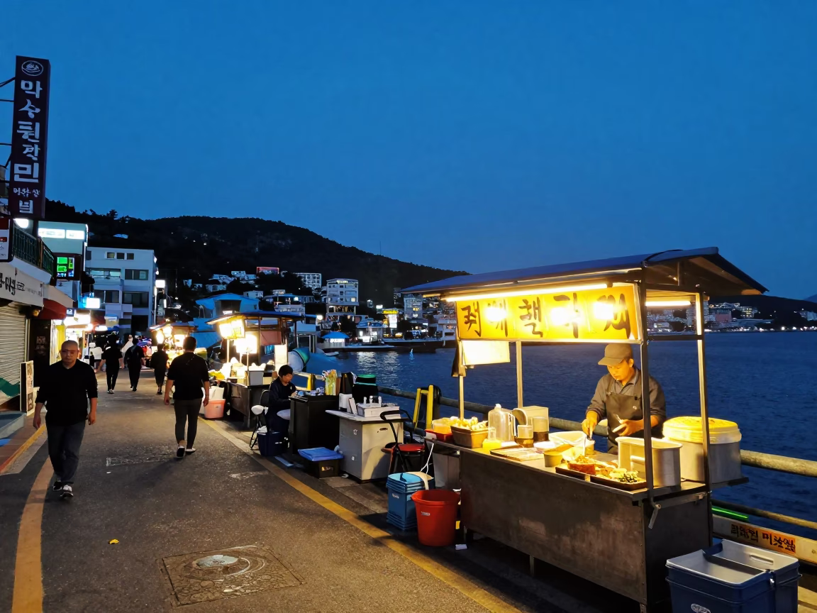 Local Life in Busan at Blue Hour in in Busan, South Korea