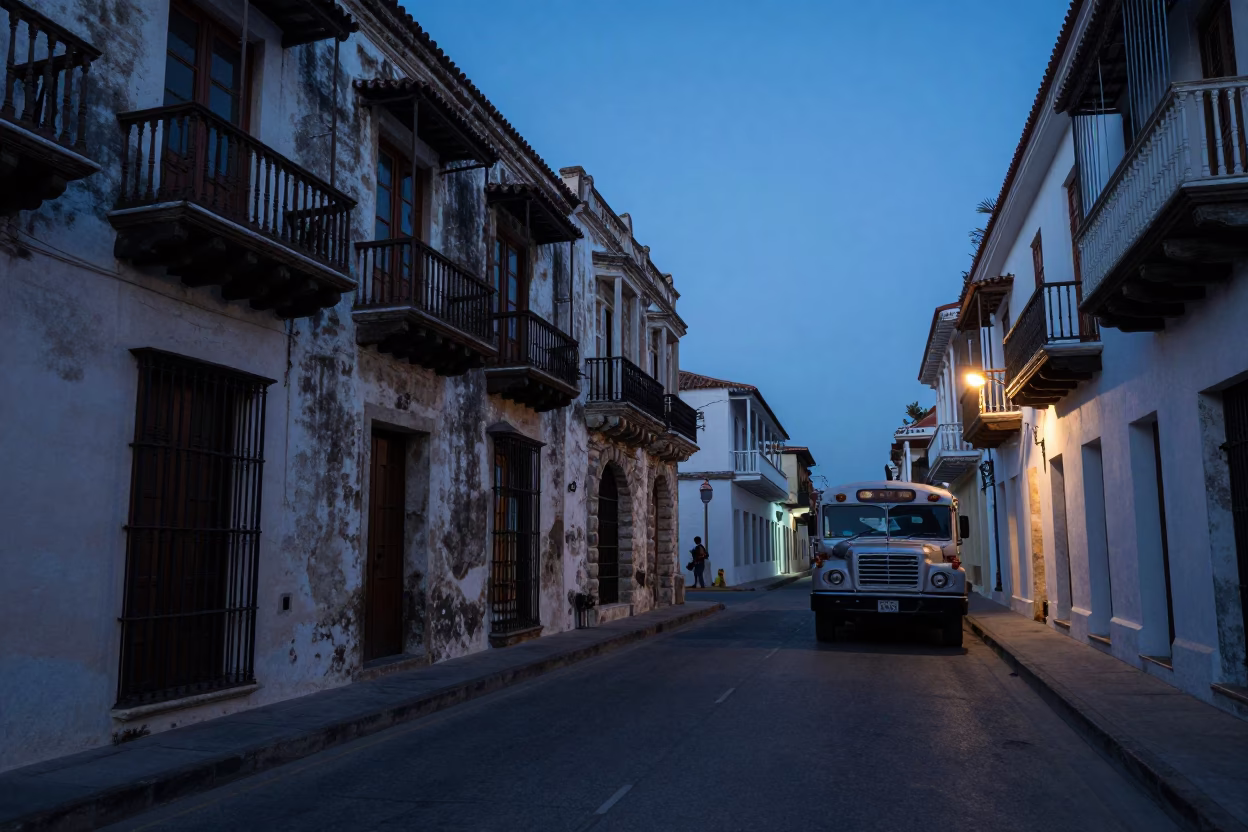 Local Life in Cartagena at The Still Hours Before Dawn Light in in Cartagena, Colombia