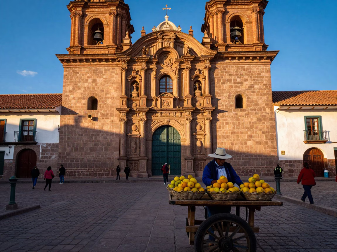 Local Life in Cusco at Honeyed Evening Light in in Cusco, Peru