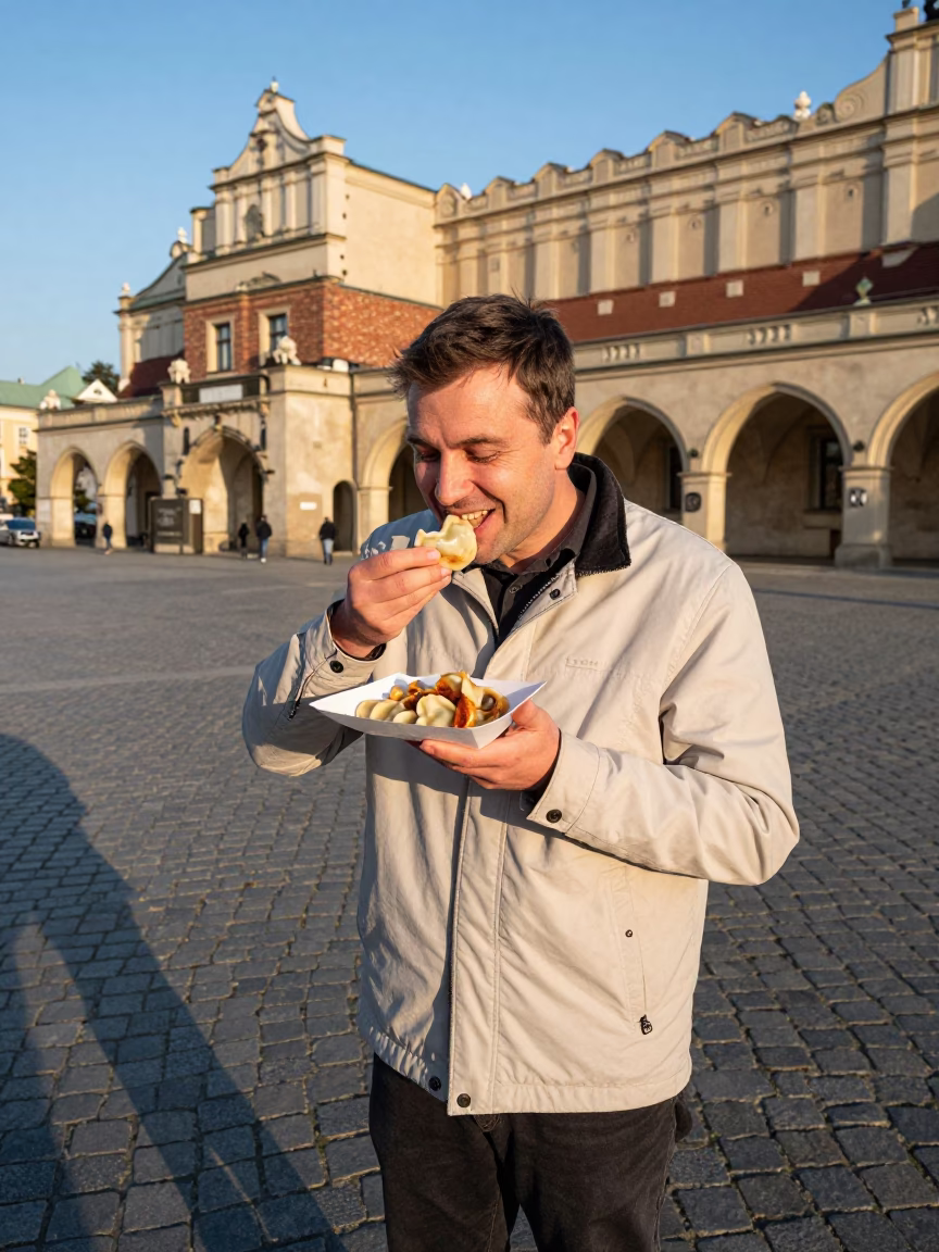 Local Man Early Afternoon Sunlight at The Early Afternoon Light in Krakow in in Krakow, Poland