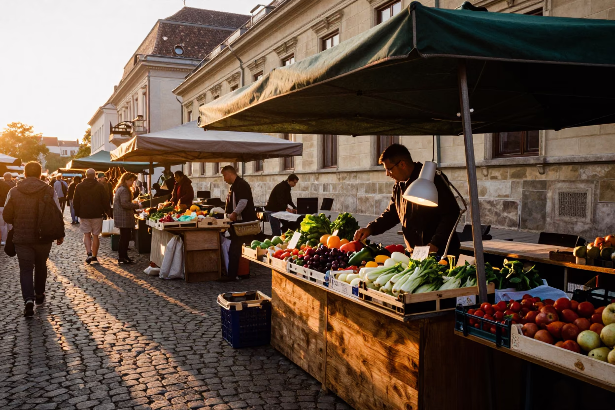 Local Market Stall in Budapest at Sunset Light in in Budapest, Hungary