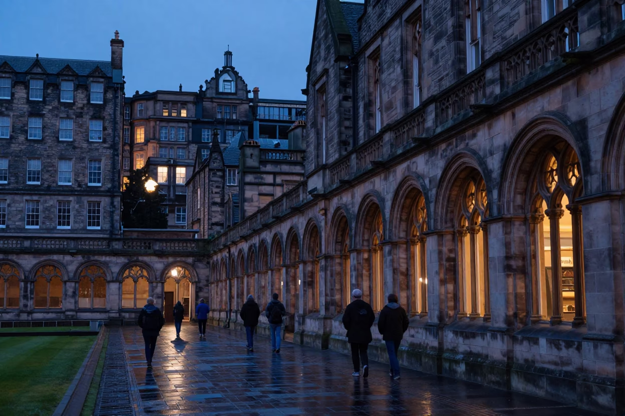 Local Pedestrians in Edinburgh at Twilight in in Edinburgh, United Kingdom