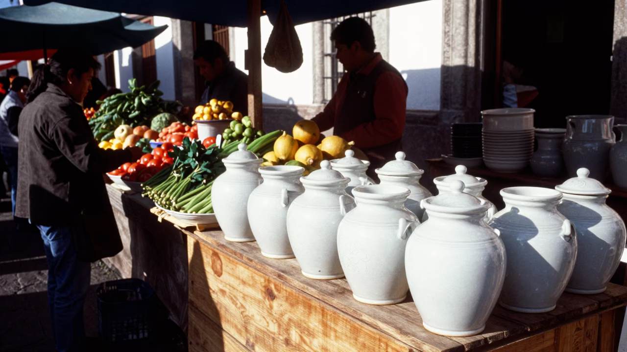 Local Produce at As First Light Reaches The Scene in Quito in in Quito, Ecuador