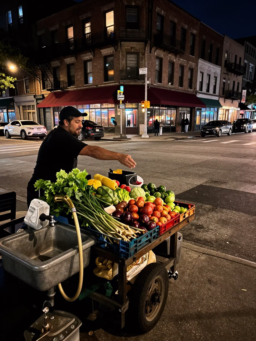 Local Vendor at As First Light Reaches The Scene in Chicago in in Chicago, Illinois, United States