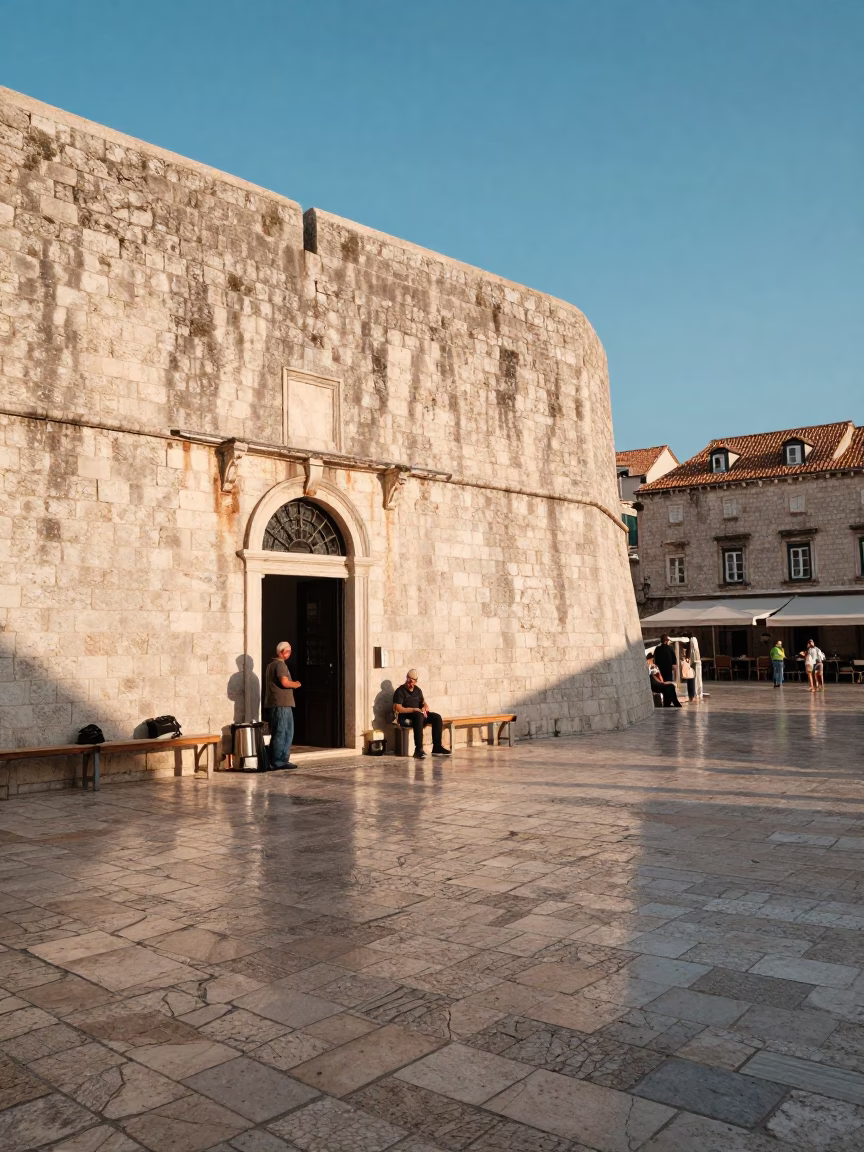 Local Vendor in Dubrovnik at As First Light Reaches The Scene in in Dubrovnik, Croatia