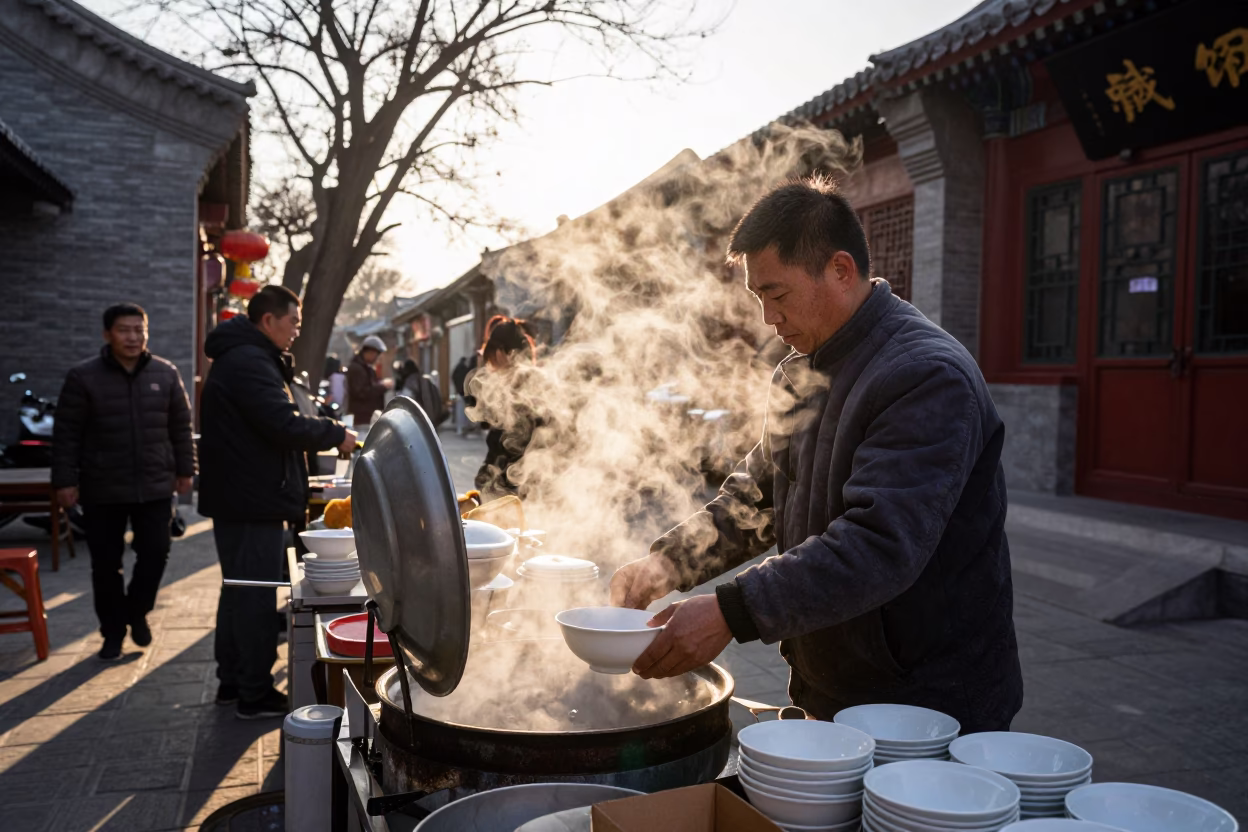 Locals in Beijing at Clear Late-afternoon Light in in Beijing, China