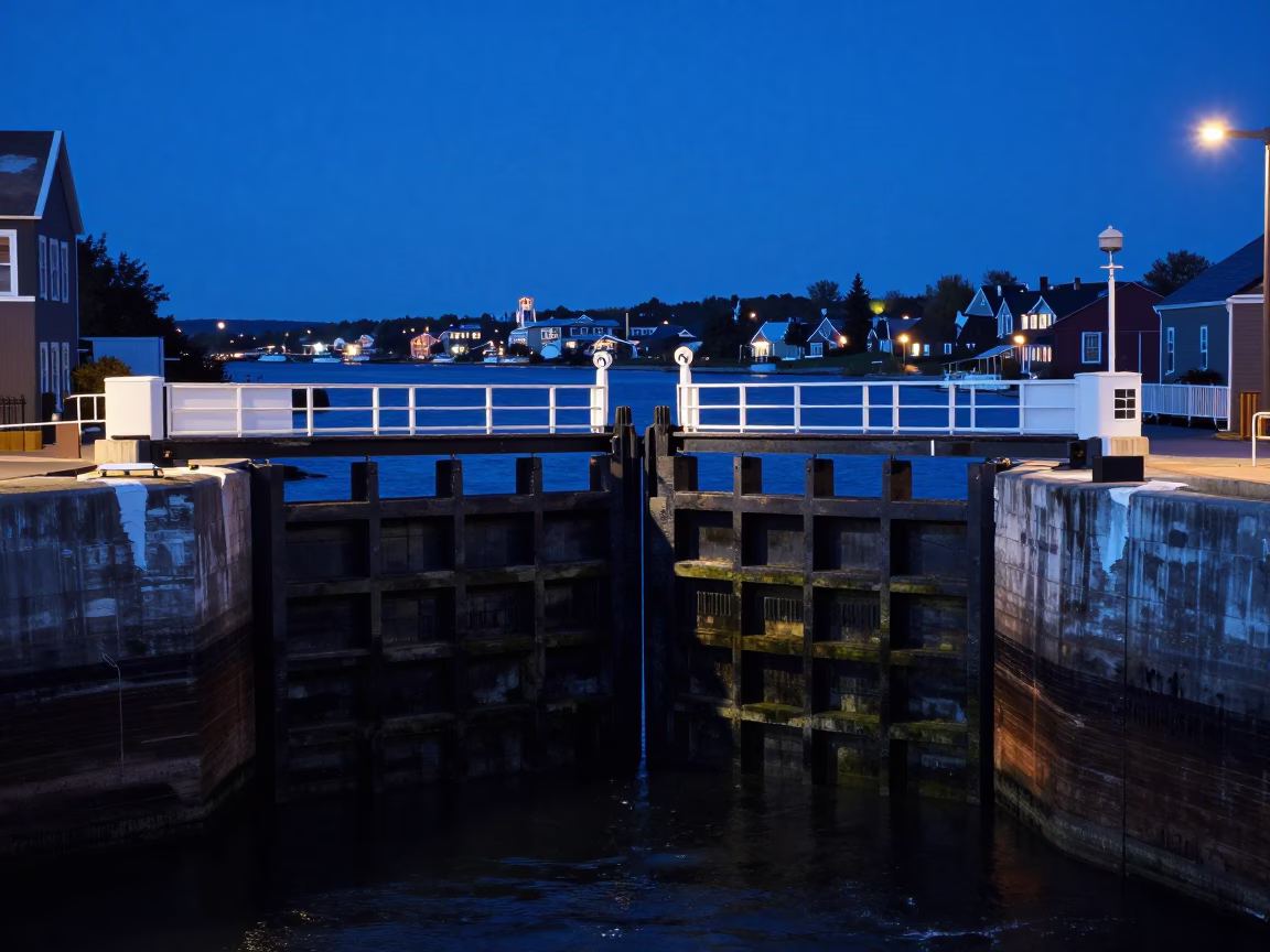 Lock Gate in Halifax at The Last Blue Light Of Evening in in Halifax, Nova Scotia, Canada