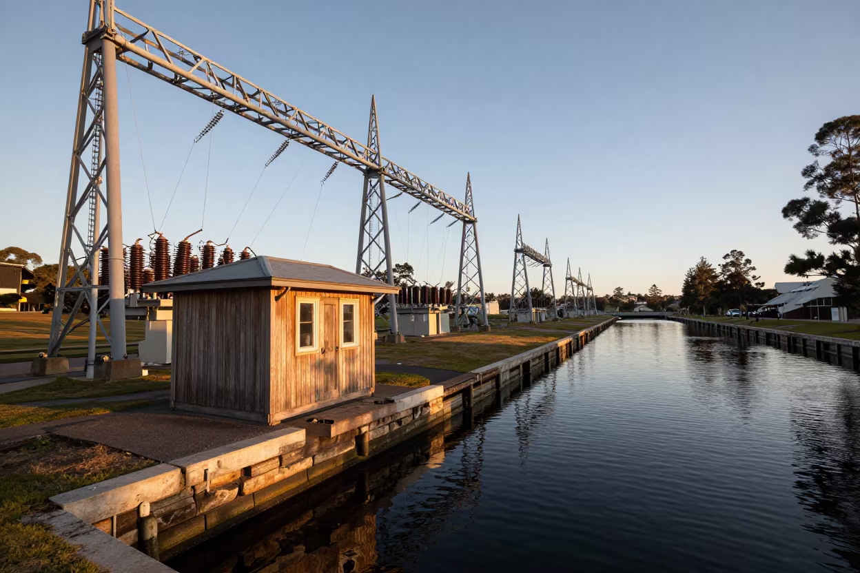 Lock Keeper Cabin at Dawn in Bondi in beneath transmission towers in Bondi, Sydney