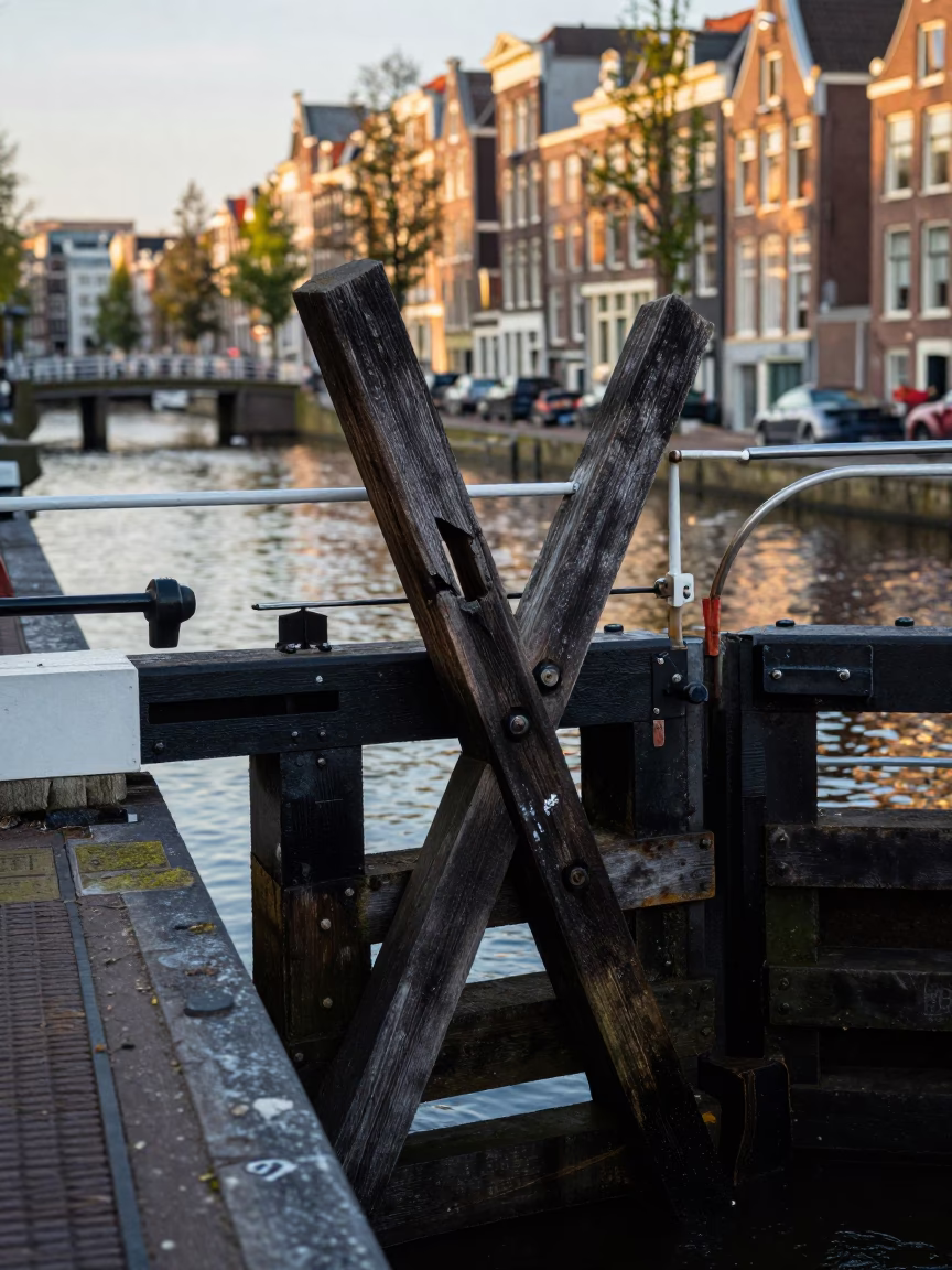 Lock Scene in Amsterdam at The Late Afternoon Light in in Amsterdam, Netherlands