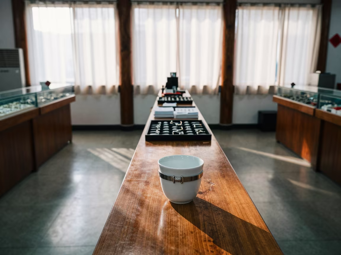 Locker Bracelet Cup on Jewelry Counter in Wuhan Bazaar in at a jewelry counter inside a covered bazaar in Wuhan