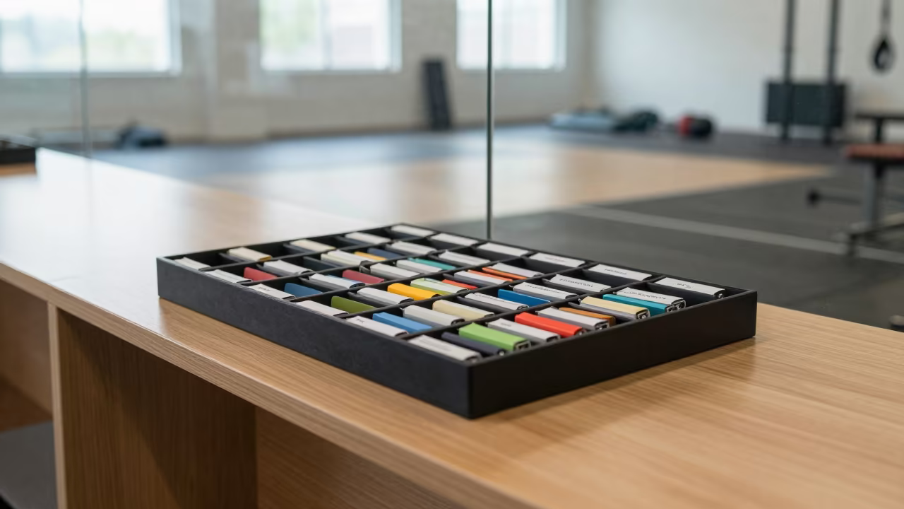 Locker Keyband Sorter Tray at Gym Check-In Desk in at a gym check-in desk in Pereira