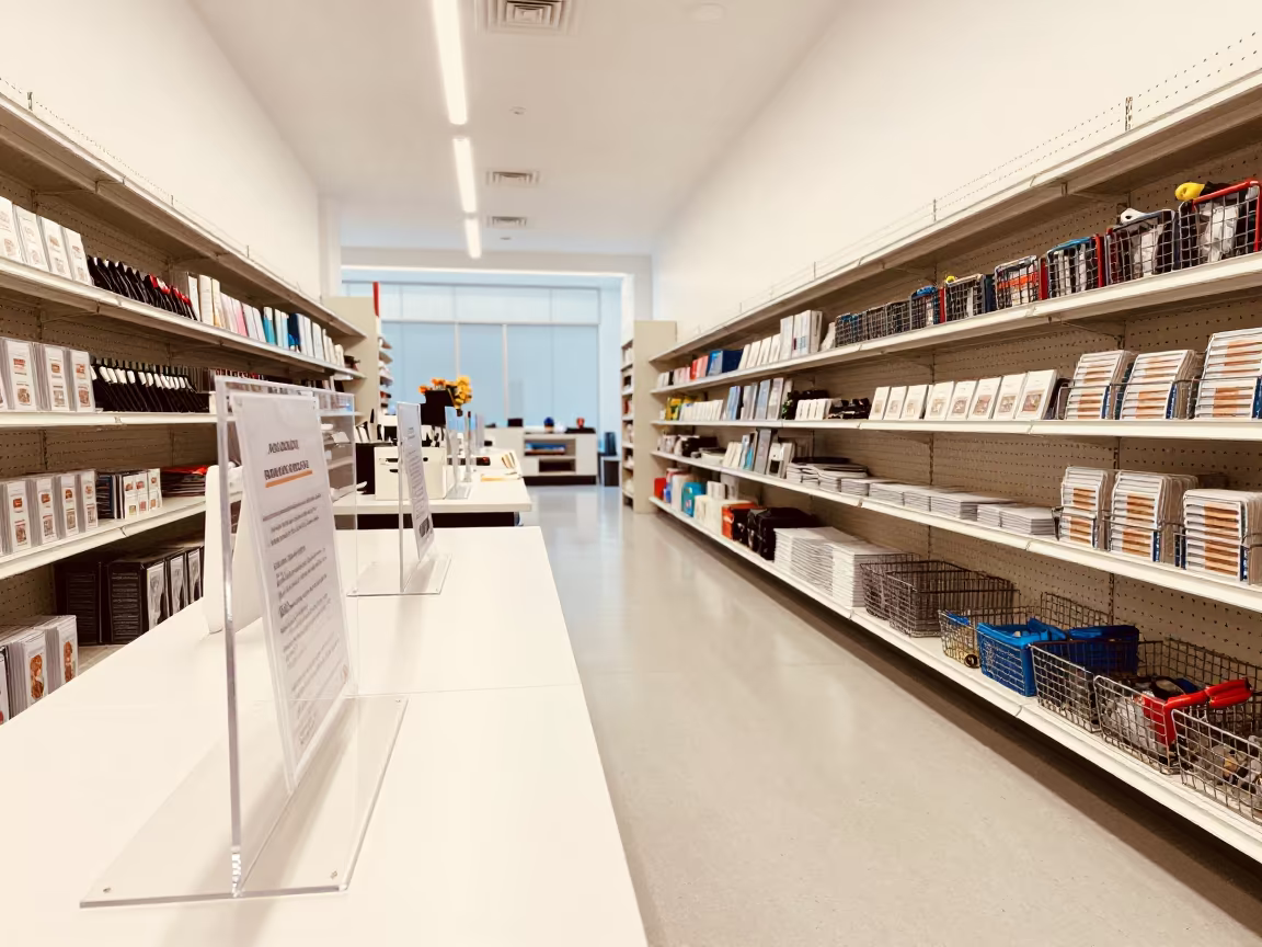 Locker Pickup Verification Stand in Alexandria Stockroom in inside a stockroom behind the sales floor in Alexandria
