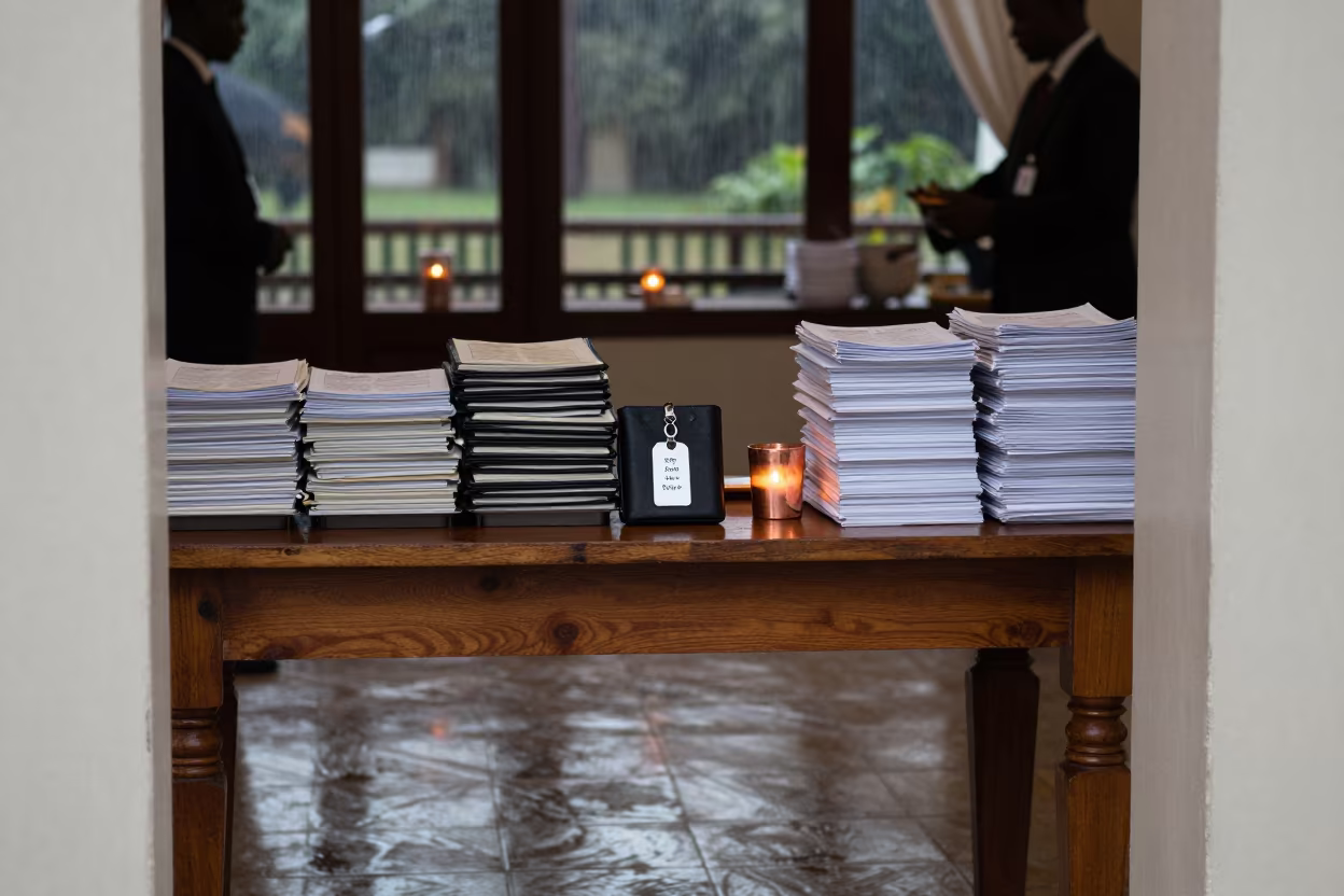 Lockout Tag Wallet in Banquet Hall Before Service in inside a banquet hall before service in Mwanza