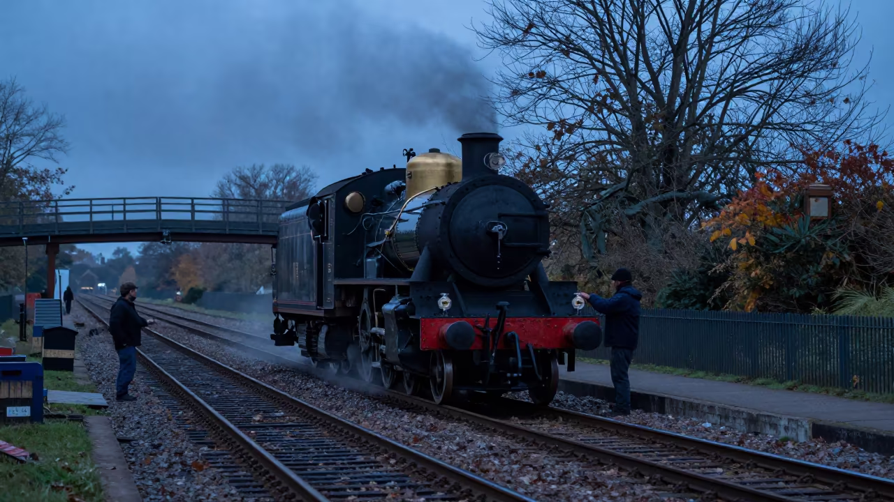 Locomotive Turntable Rotated by Hand at Twilight Ferry Crossing in across a remote ferry crossing near Oxford