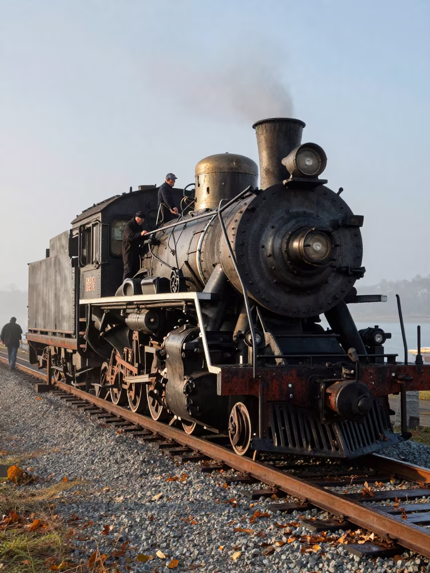 Locomotive Turntable Rotation Fog Harbor Arkansas in beside a fogbound harbor mouth in Arkansas