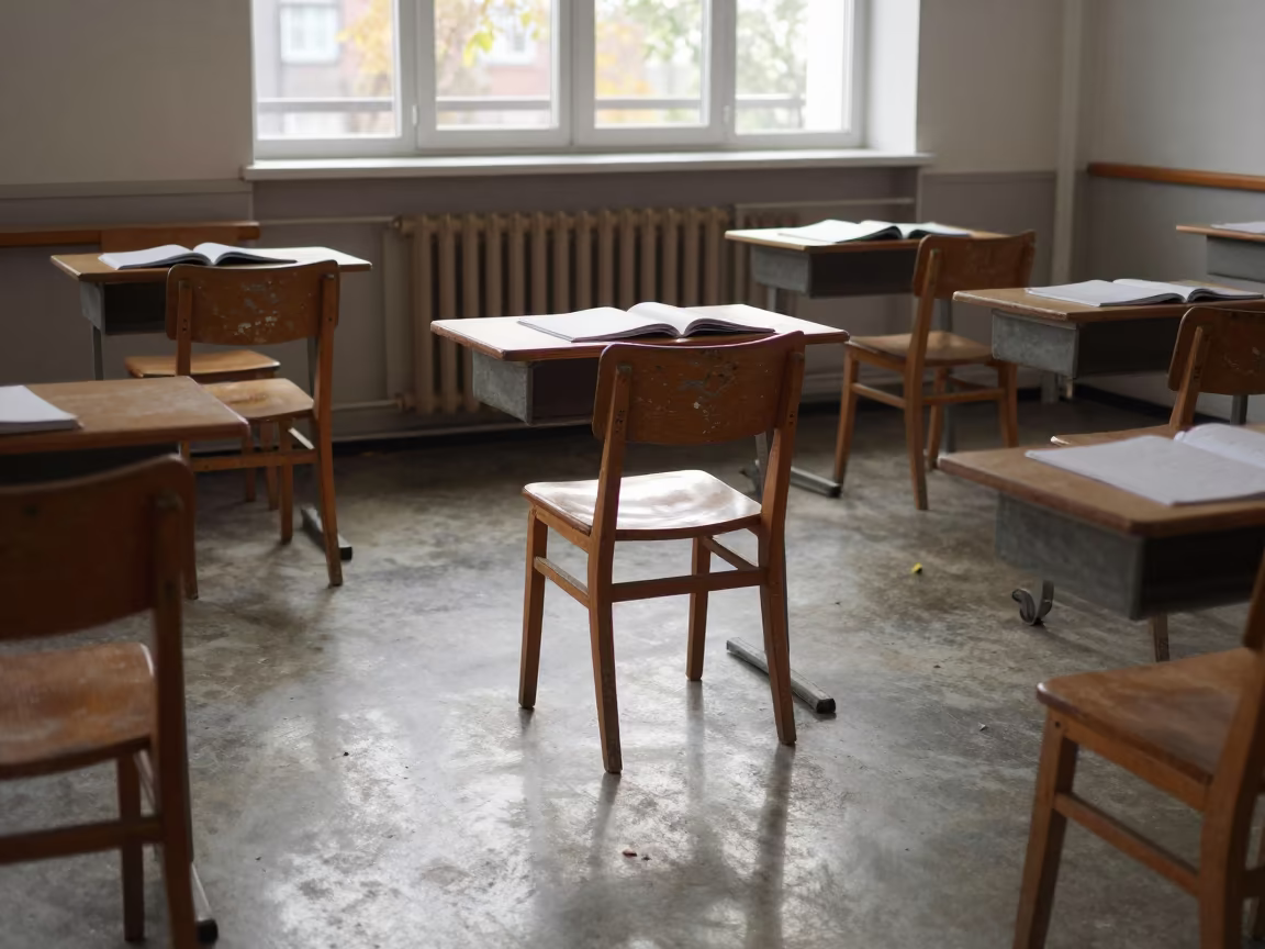 Lodz Seminar Circle Scarred Chairs Books in inside an art classroom near Lodz