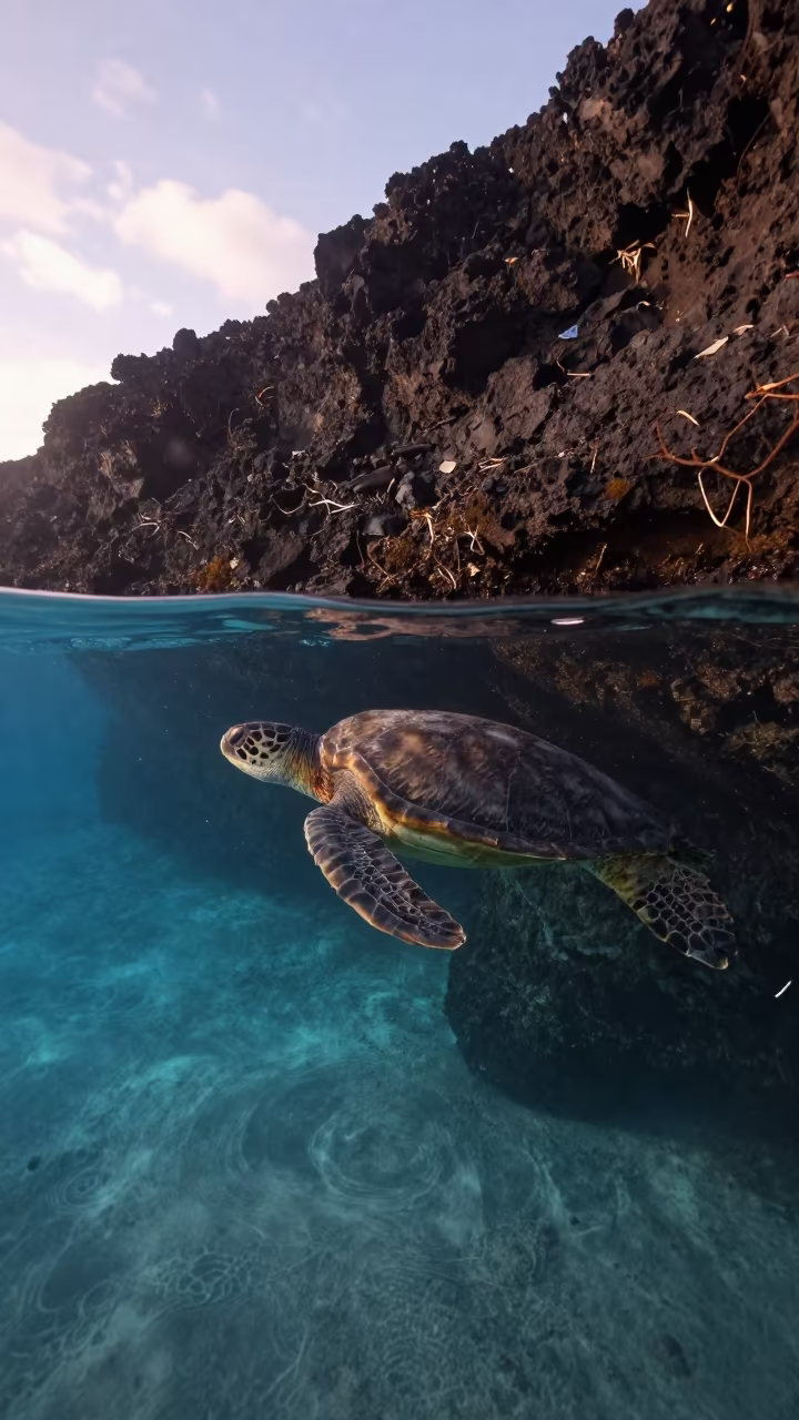 Loggerhead Turtle Near Split Volcanic Drop-off in beside a volcanic drop-off near Split