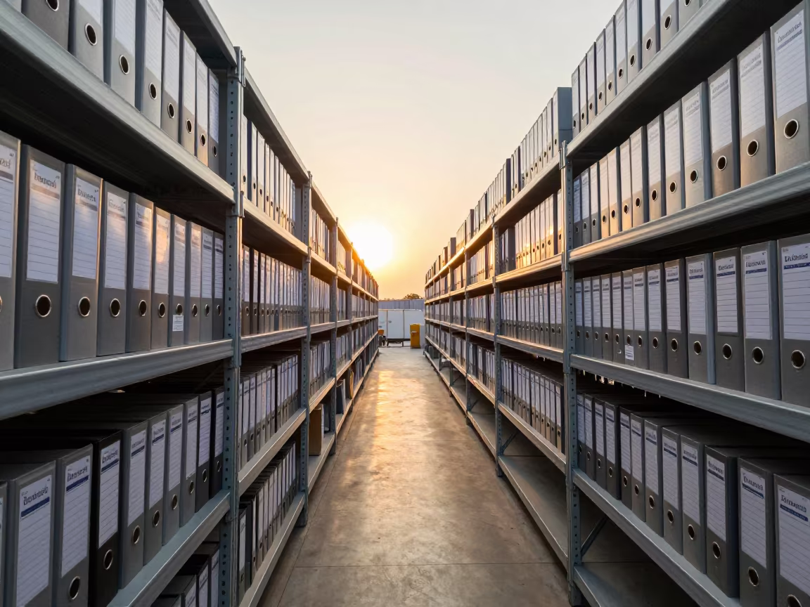 Logistics Binder Shelf Sunset Abidjan Bay in inside a chilled distribution bay in Abidjan