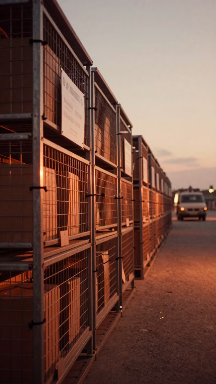 Logistics Cage Row with Zip Ties and Bins in inside a cross-dock lane in Ponce