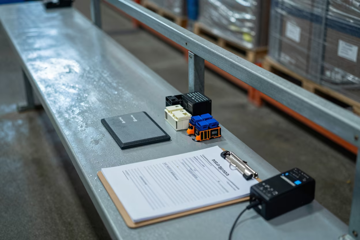 Logistics Check-In Bench with Signatures and Tools in inside a cross-dock lane near Ouidah