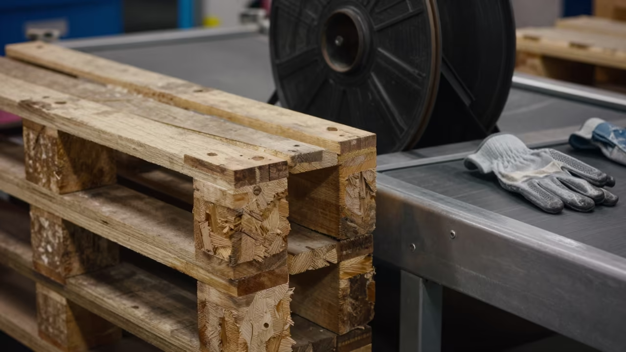 Logistics corner board stack near sorting belt in at a parcel sorting belt near Woodstock, Cape Town