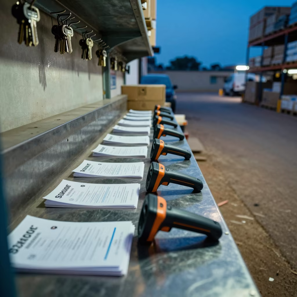 Logistics Depot Scanners Neon Light Sokodé in inside a warehouse aisle near Sokodé
