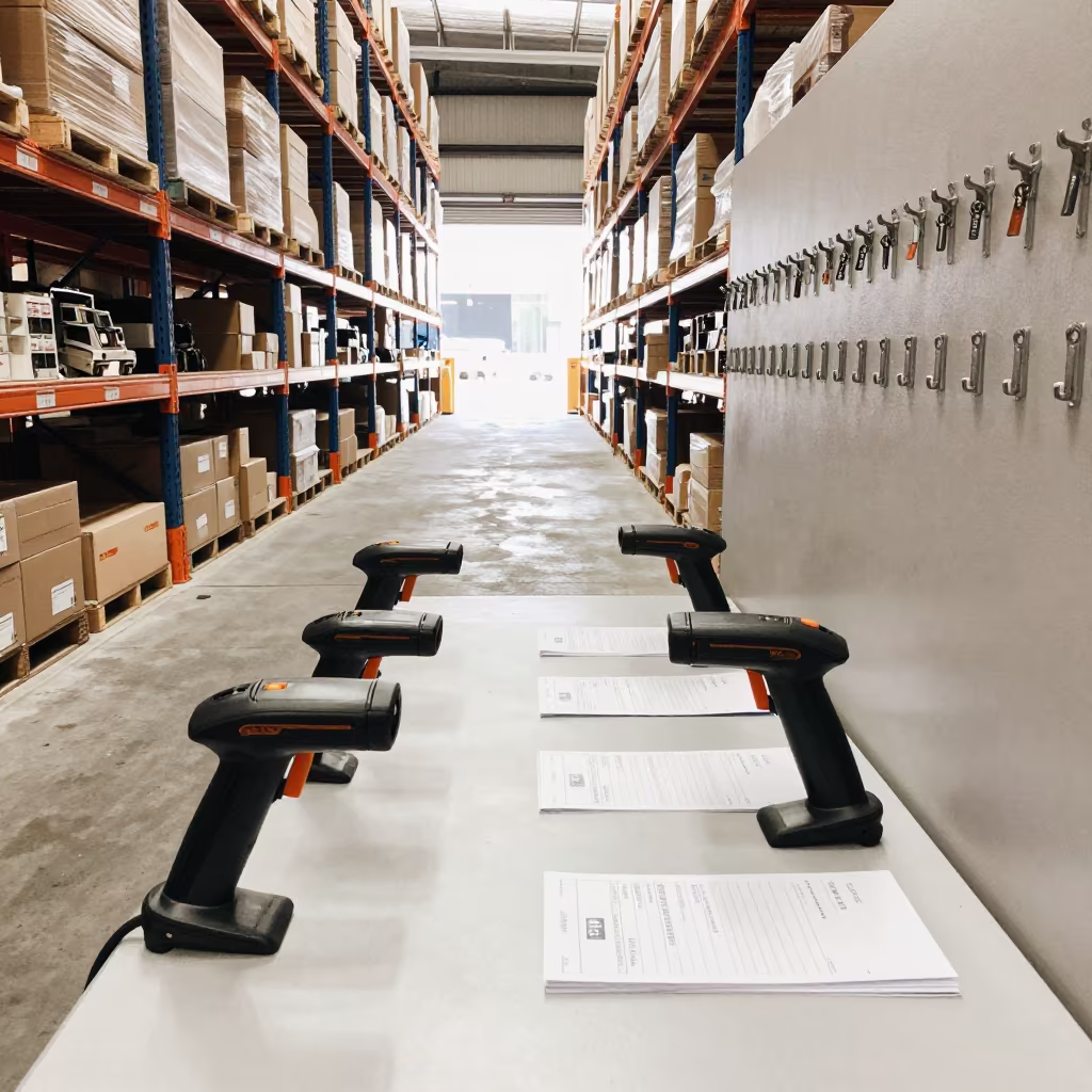 Logistics Depot Table with Scanners and Keys in inside a cross-dock lane near Sydney