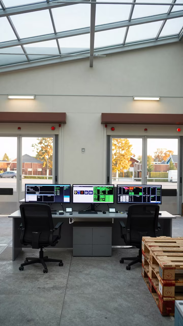 Logistics Desk Overlooking Dock Doors in Dubrovnik in at a fulfillment packing station in Lokrum, Dubrovnik