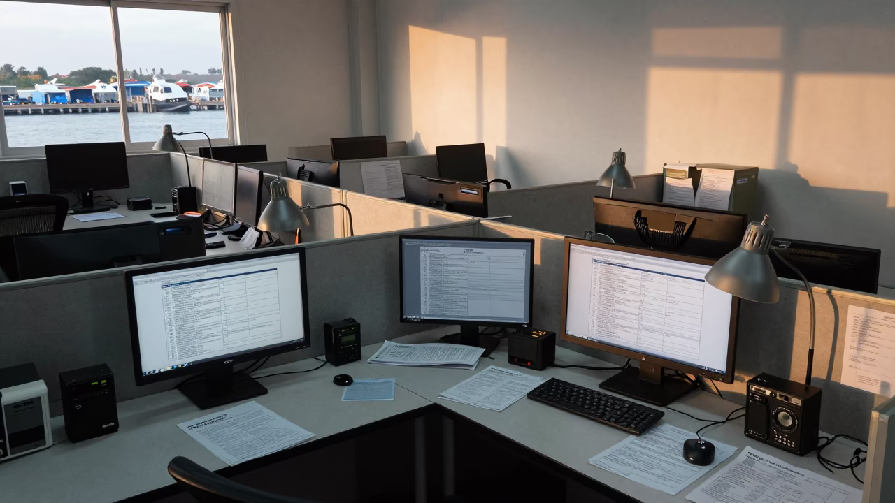 Logistics Dispatch Desk in Retalhuleu Office in inside a dispatch office above the dock in Retalhuleu