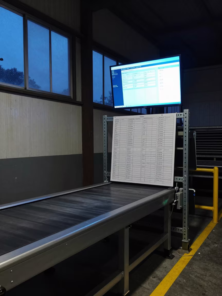 Logistics Dispatch Rack at Winter Twilight in at a parcel sorting belt in Florianopolis