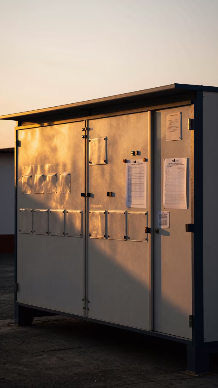 Logistics Dispatch Wall Sunset Amber Light in inside a chilled distribution bay in Puebla