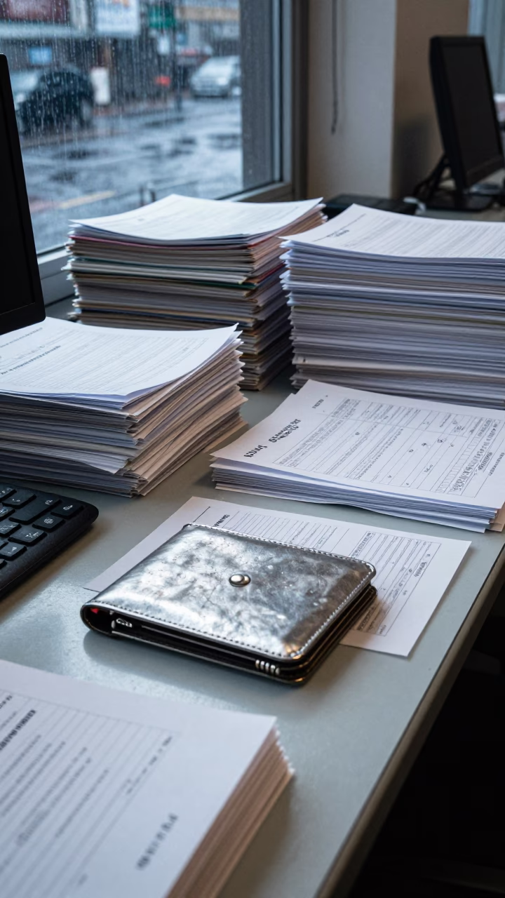 Logistics Key Wallet on Dispatch Desk Before Yard Rush in inside a dispatch office above the dock near Cologne