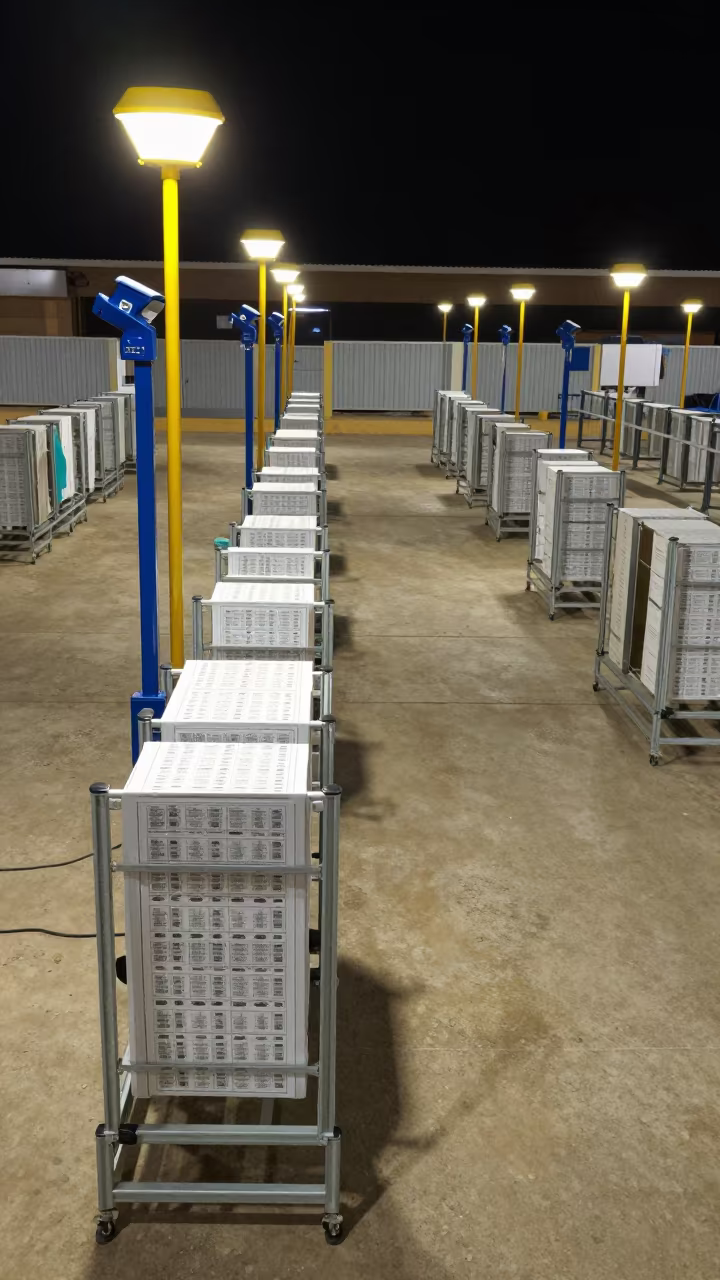 Logistics Label Sheet Rack at Ngaoundéré Midnight in at a fulfillment packing station in Ngaoundéré