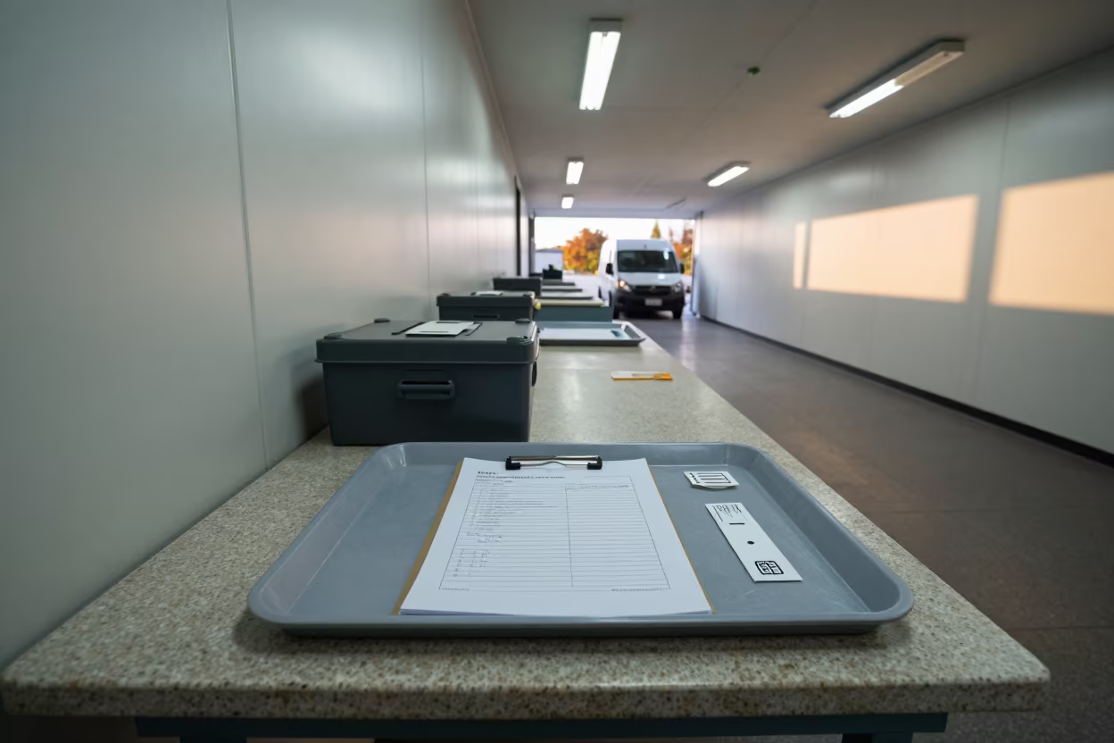 Logistics Overage Tray in Busan Cross-Dock in inside a cross-dock lane in Jagalchi, Busan