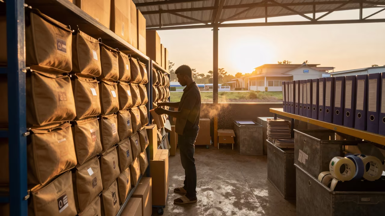 Logistics Packing Station Sunset Malakal in at a fulfillment packing station in Malakal