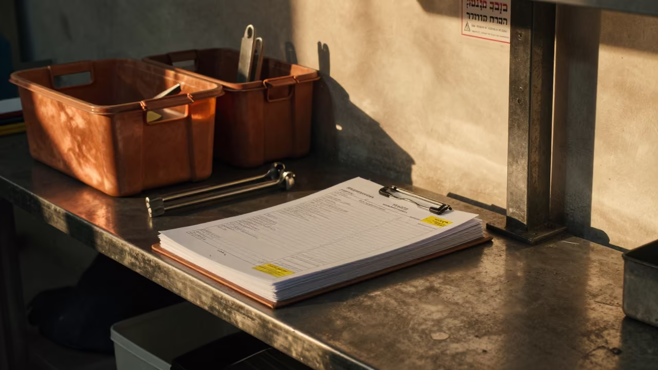 Logistics Seal Audit Binder in Tel Aviv Bay in inside a chilled distribution bay near Dizengoff, Tel Aviv