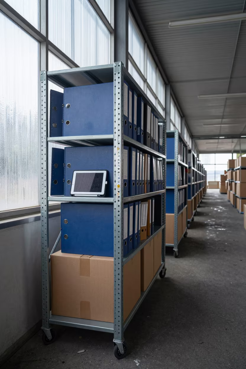Logistics Shelf with Binders in Mombasa Cross-Dock in inside a cross-dock lane in Mombasa