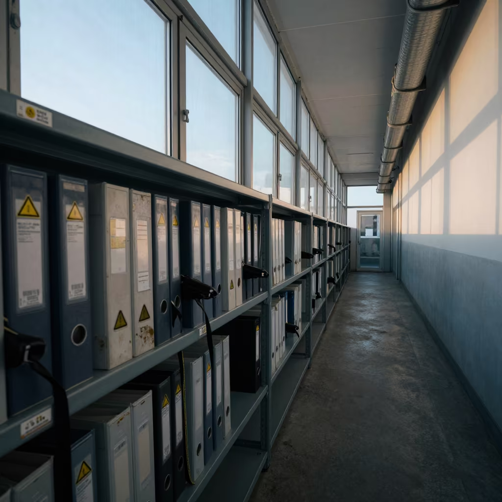 Logistics Shelf Label Rail Early Morning Barcelona in inside a chilled distribution bay near Raval, Barcelona