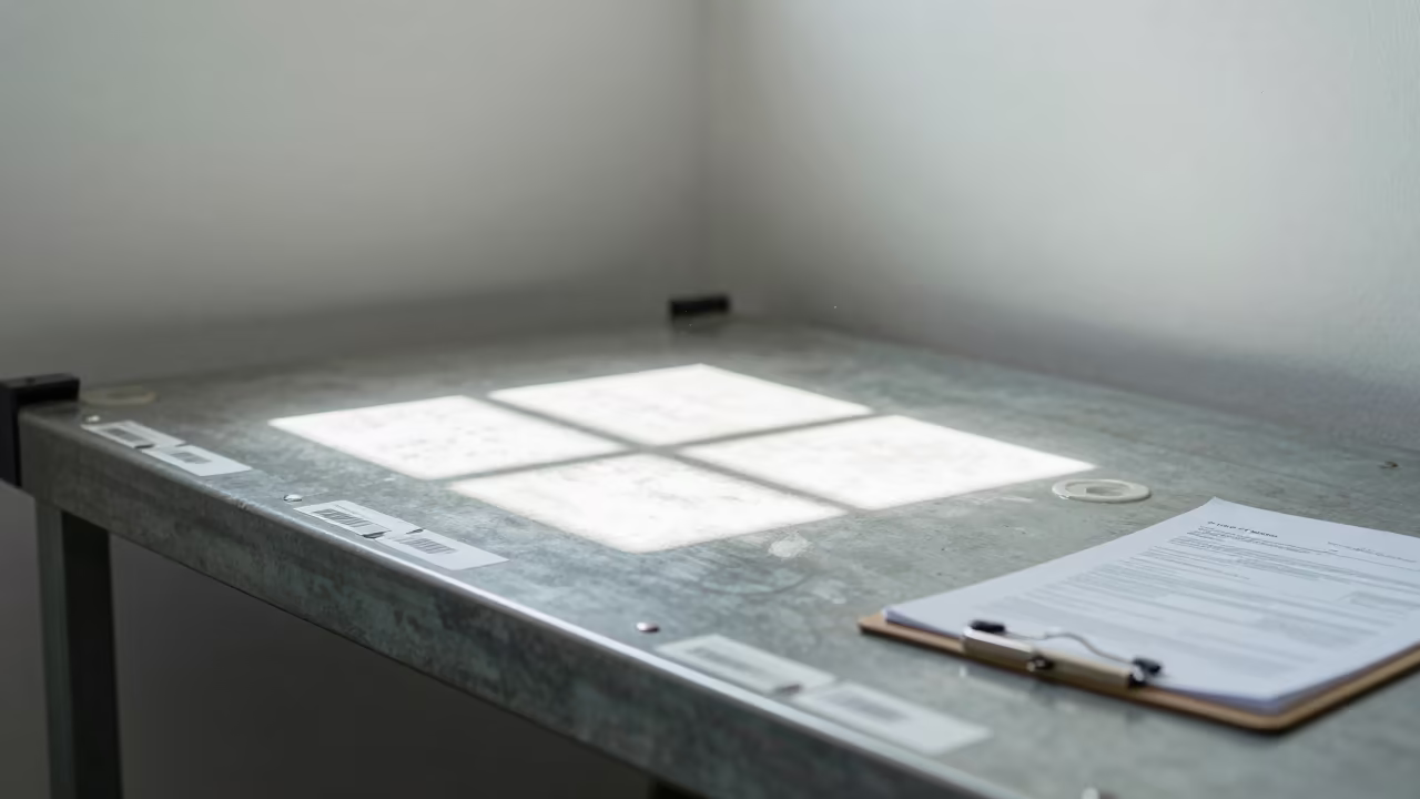 Logistics Table with Labels and Tabs in Bogota Warehouse in at a fulfillment packing station in Teusaquillo, Bogota