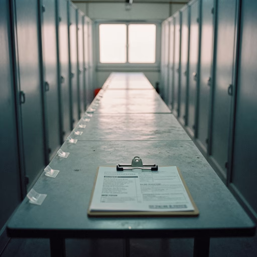 Logistics Table with Labels and Tabs in Chilled Bay in inside a chilled distribution bay near Manisa