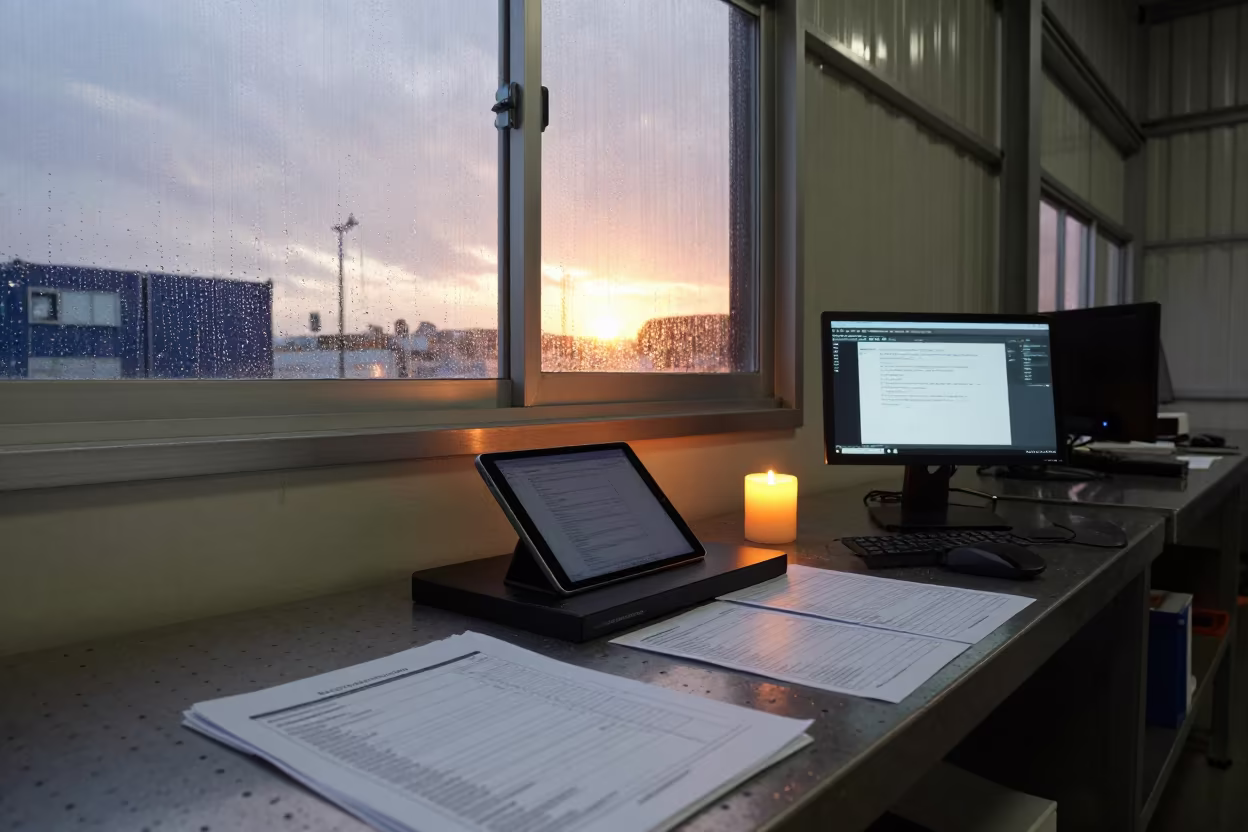 Logistics Tablet Dock at Sunset in Durban Cross-Dock in inside a cross-dock lane near Durban
