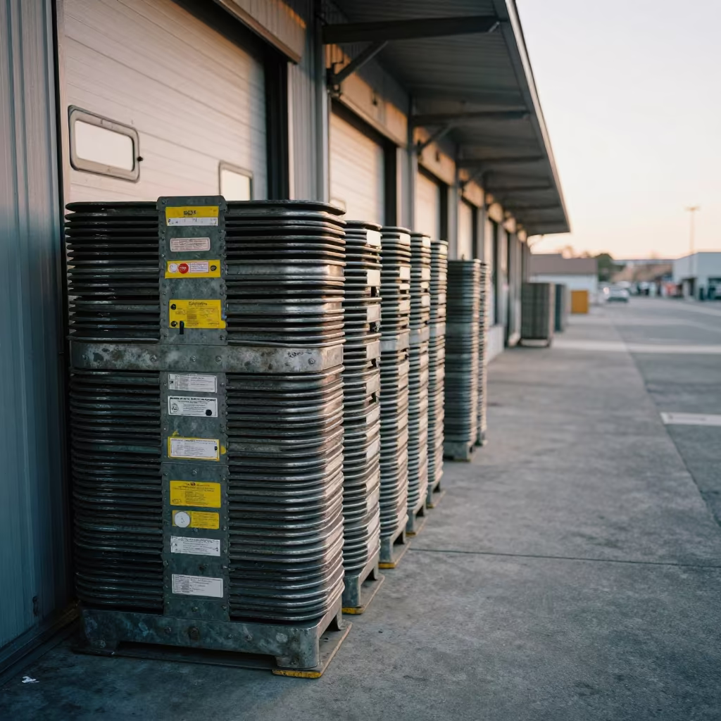 Logistics Wheel Chock Stack Dawn in inside a cross-dock lane in Naples