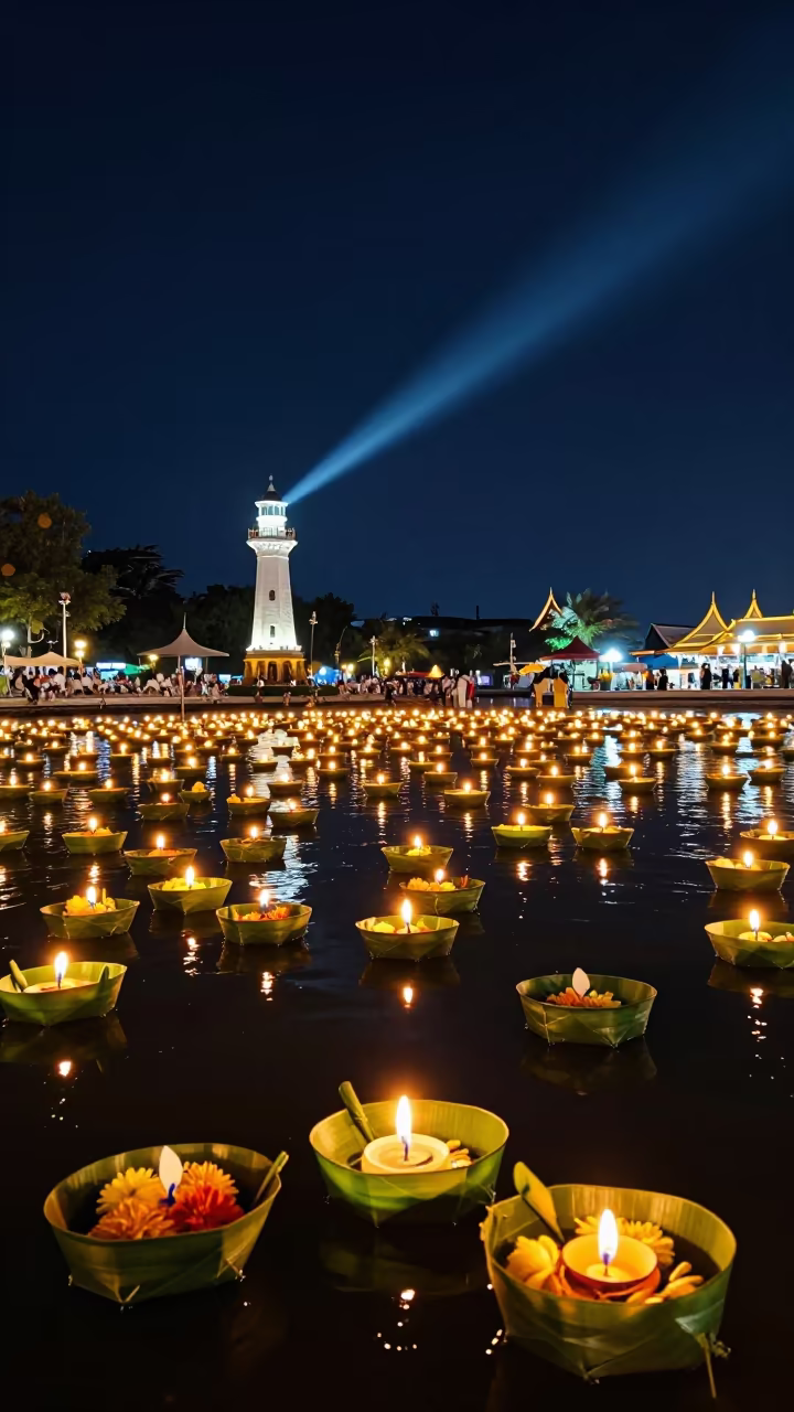 Loi Krathong Festival Candles Sweep Phuket Square in at a public square during a festival in Phuket