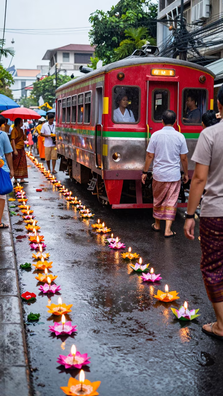Loi Krathong Train Car Embedded in Thonburi in at a festival street procession in Thonburi, Bangkok