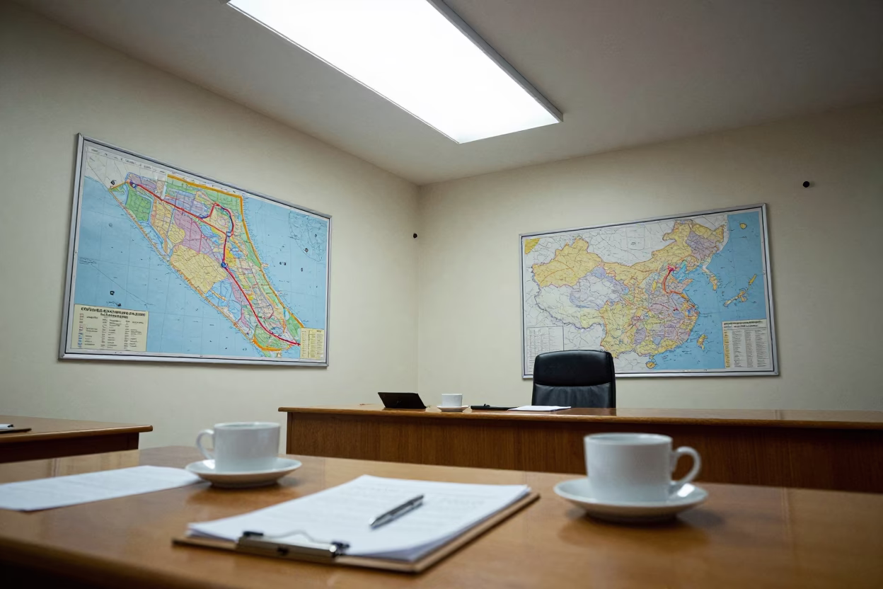 Lome Council Campaign Office Maps and Coffee in inside a council chamber in Lome