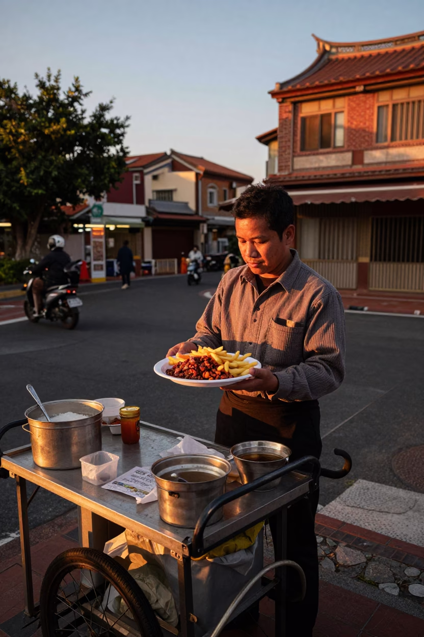 Lomo Saltado at Copper-toned Light Before Dusk in Tainan in in Tainan, Taiwan